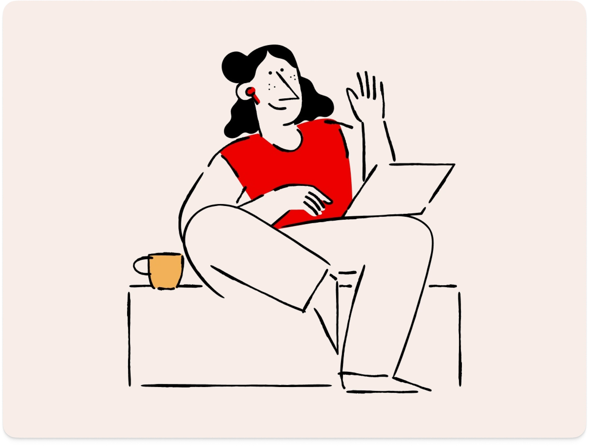 Decorative image of a character from the new Santander's brand, waving at you