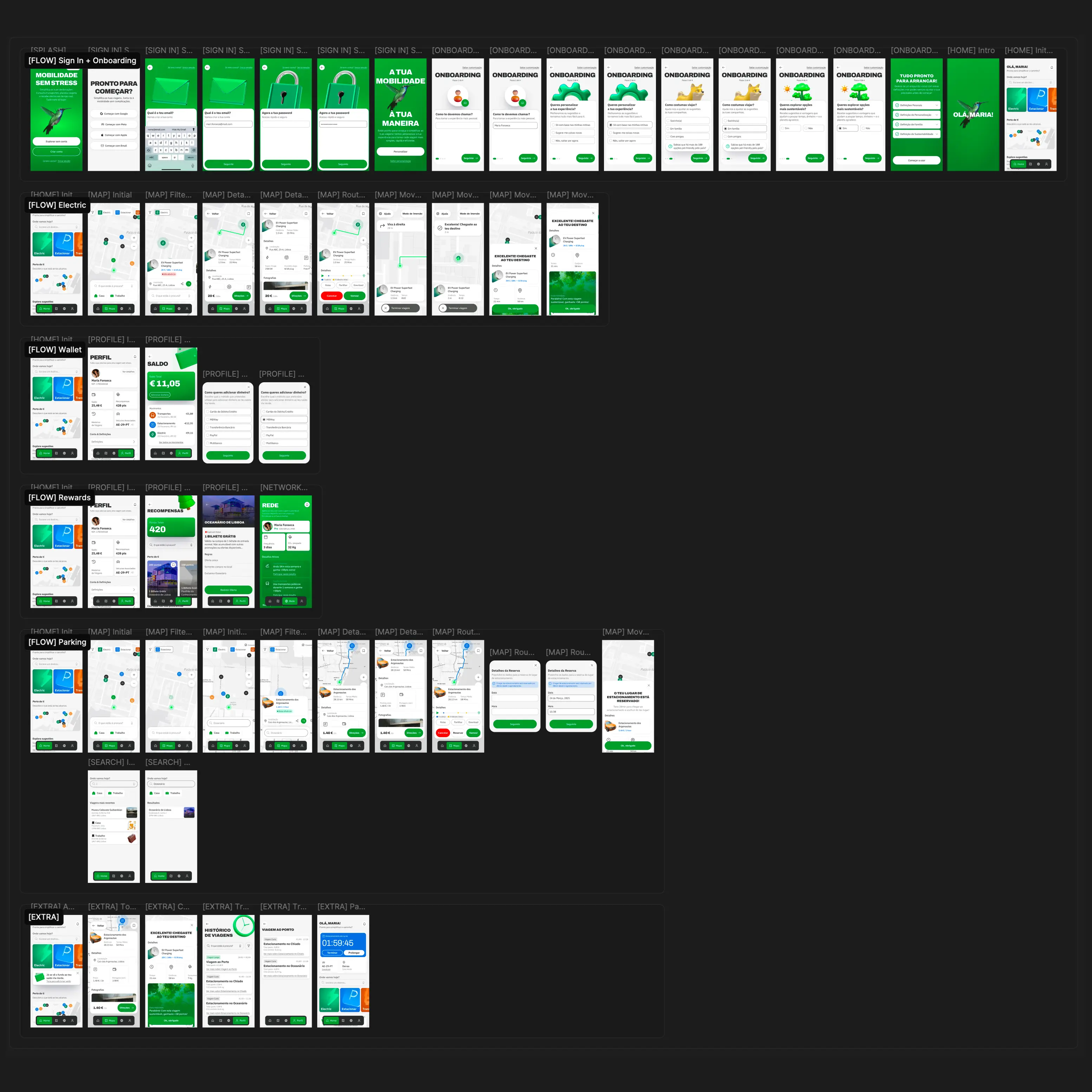 Via Verde intelligent mobility app prototype screens